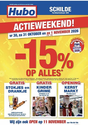 actieweekend bij hubo schilde met 15% korting op alles en extra's