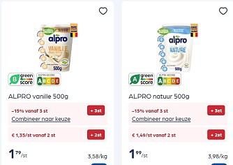 Alpro vanille en natuur 500 gram in promo