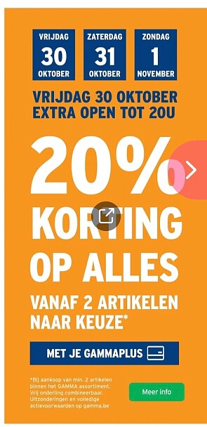 20% korting bij gamma van 30/10 tem 1/11/26