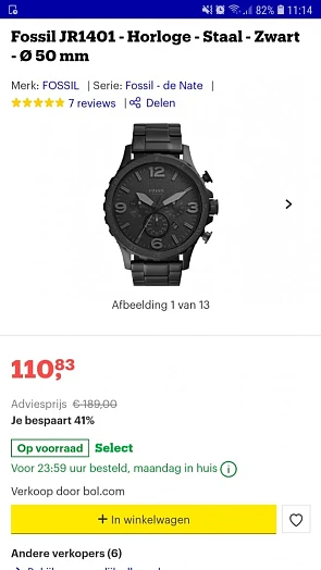 Horloge van het merk fossil is te verkrijgen...