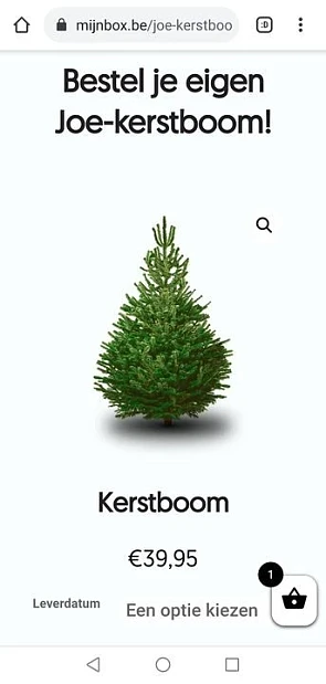 Net de Joe-Kerstboom besteld met € 4 korting...