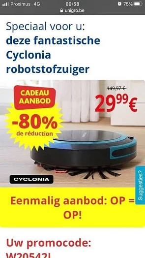 Korting op een robotstofzuiger bij Unigro en...