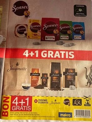 Koffiebon in folder Makro 4+1 gratis op Sense...