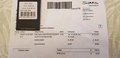 Een nieuwe PME Legend jas aangekocht bij sans...