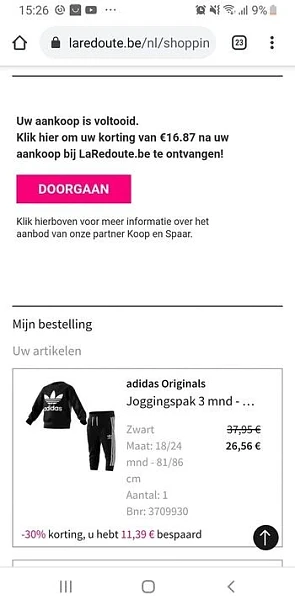 30% korting op joggingspak Adidas bij Laredou...