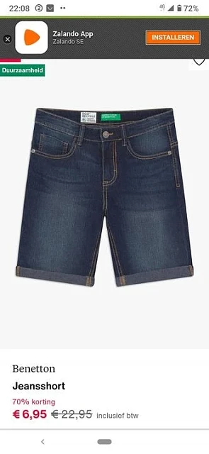 Benetton Jeans Heren Short voor 6,95€ bij Zal...