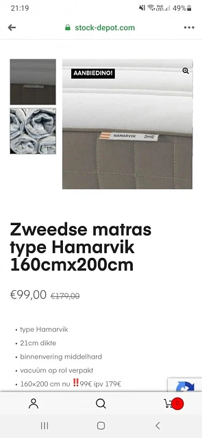 Matras Ikea type Hamarvik (160x200) bij stock...