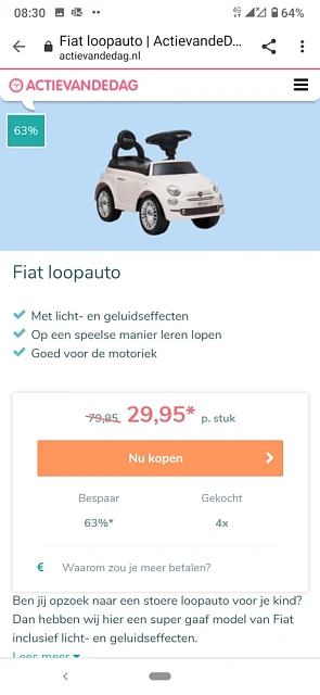 Bij actievandedag.nl deze Fiat loopauto met 6...
