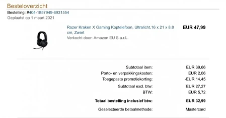 Gaming headset Razer Kraken X voor maar €32,9...