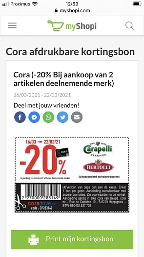 Cora 20% op 2 deelnemende artikelen: Bertolli...