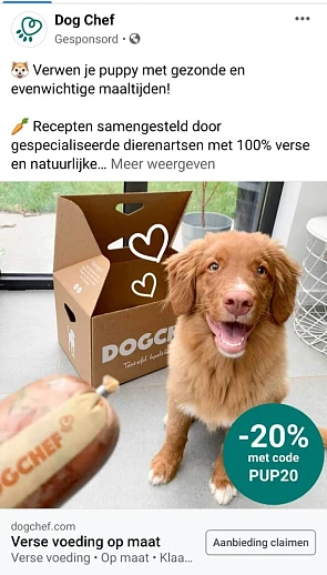 - 20% bij dog chef met code PUP20