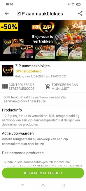 MyShopi! 50% cashback op zip aanmaakblokjes....