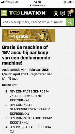 Momenteel tot eind van de maand bij Toolnatio...