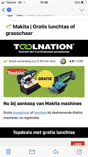 Gratis lunchtas of grasschaar bij toolnation...