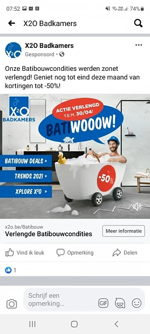 Tot -50% bij X2O nog tot eind deze maand. Bat...