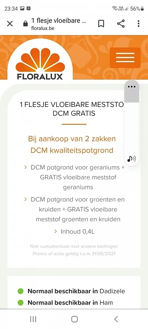 Bij Floralux Dadizele of Ham nu 2 zakken DCM...