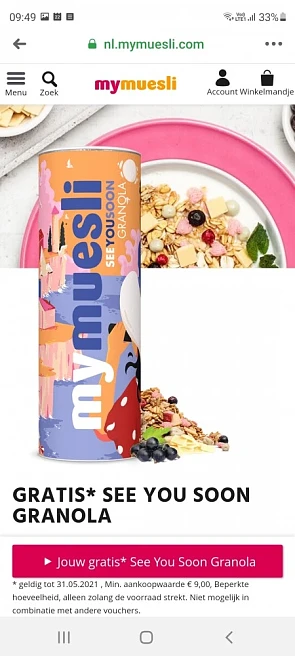 Bij mymuesli krijg je gratis See you granola...