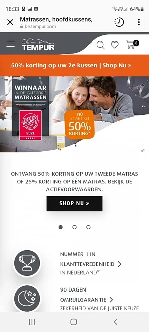 Bij Tempur 50% korting op uw tweede matras of...