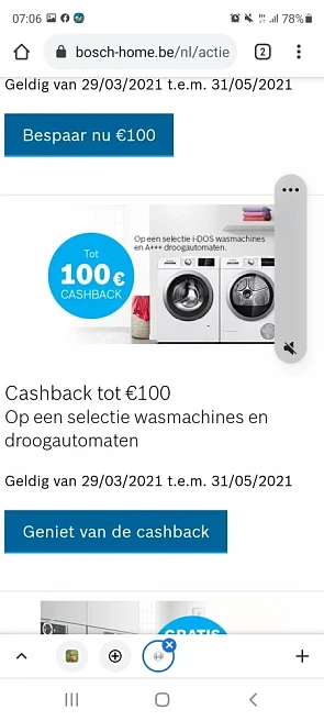 Tot 100€ op een selectie wasmachine en droogk...
