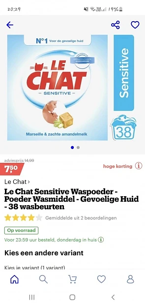Lechat waspoeder! -50%! 7,50€ voor 38 wasbeu...