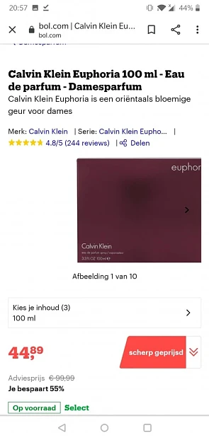 Calvin.klein Euphoria 100ml van €99 afgeprijs...