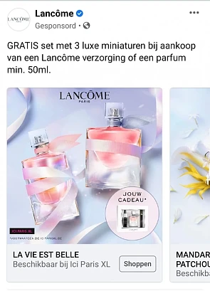 Bij Lancome een gratis set met 3 luxe miniatu...