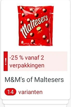 Op M&M's en maltesers heb je nu bij aankoop v...