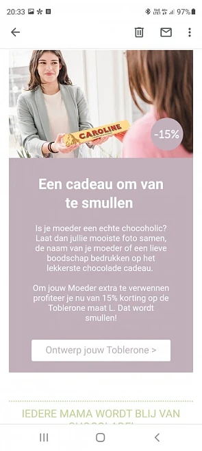 Bij your surprise nu 15% korting op toblerone...