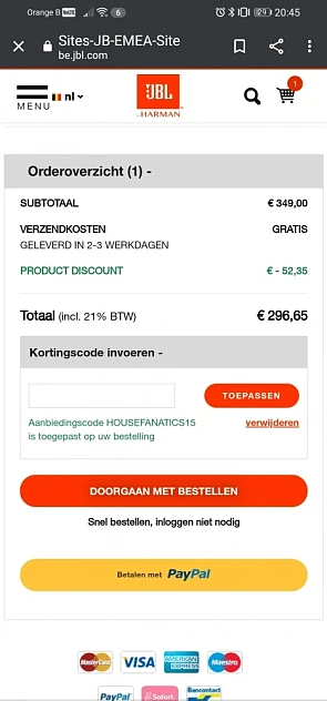 Nog altijd 15% korting op JBL.com Weet niet p...
