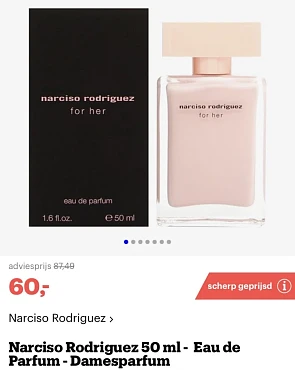 Narciso rodriguez ‘for her’ parfum aan 60 eur...