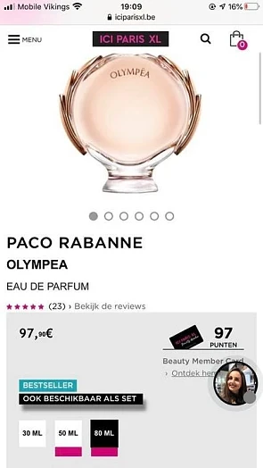 Parfum Olympea van Paco Rabanne, mooie kortin...
