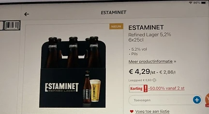 Bij Collect en go estaminet pils 50%extra kor...