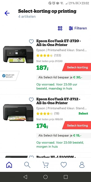 Korting op deze selectie printers voor Select...