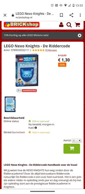 Lego nexo de ridder code op brickshop aan 1.3...