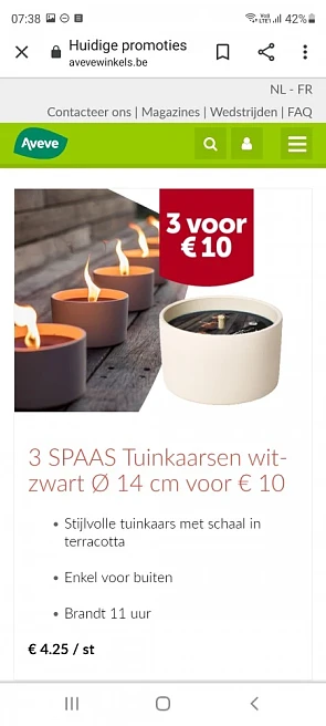 Bij Aveve 3 Spaas kaarsen wit-zwart diameter...