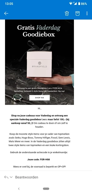 Bij brandfield krijg je met de code FOR-HIM e...