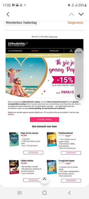 15% bij wonderbox op de only online cadeaus