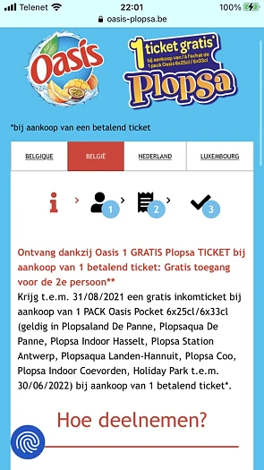 Ontvang dankzij Oasis 1 GRATIS Plopsa TICKET...