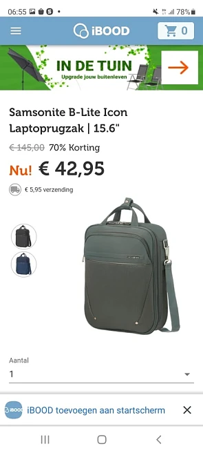 Ibood.com Samsonite laptop tas in mooie prom...