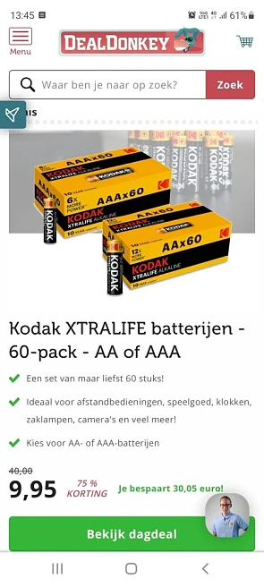 Bij dealdonkey.com nu kodak xtralife batterij...