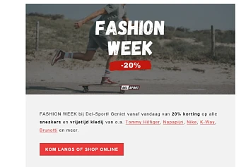 Fashion week bij Del-sport: 20% korting op al...