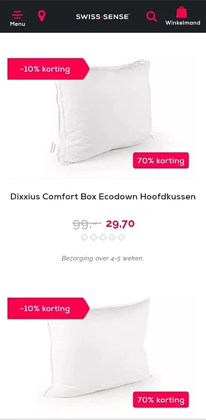 -70% op hoofdkussens en bij aankoop van een M...