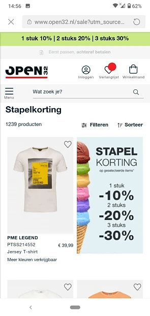 Stapelkorting bij OPEN32 1stuk 10%, 2 stuks 2...