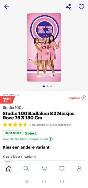 Badlaken van K3 voor € 7,49 bij Bol. Elders €...