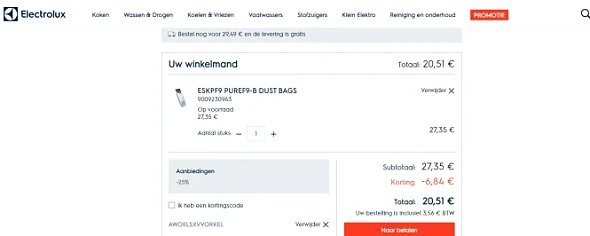 25% op alle toebehoren op de site van electro...