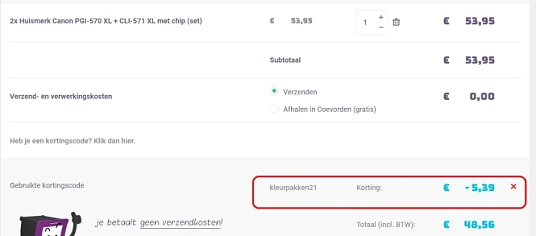 Bij Alleeninkt krijg je met de code kleurpakk...