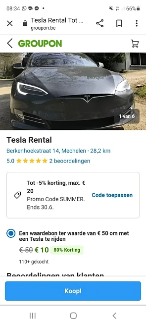 Met een Tesla rijden voor 10€ Nu bij Groupon...