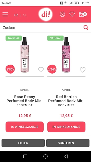 2e aan -50% op de bodymist van de merken VICT...