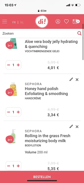 2+1 gratis op artikelen van Sephora bij Di....