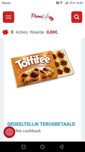 50% terugbetaald bij aankoop van Toffifee 125...
